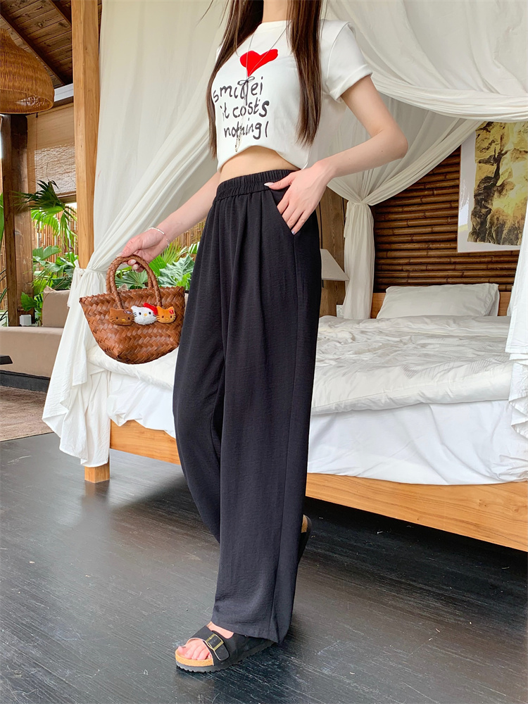 Drape thin summer ice silk wide leg pants for women