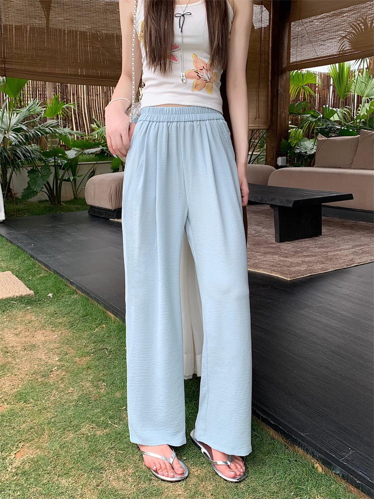 Drape thin summer ice silk wide leg pants for women
