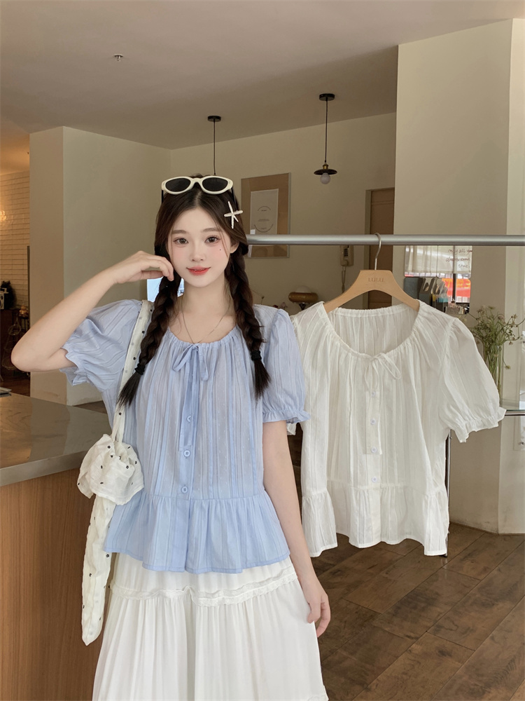 Blue tops France style shirt for women