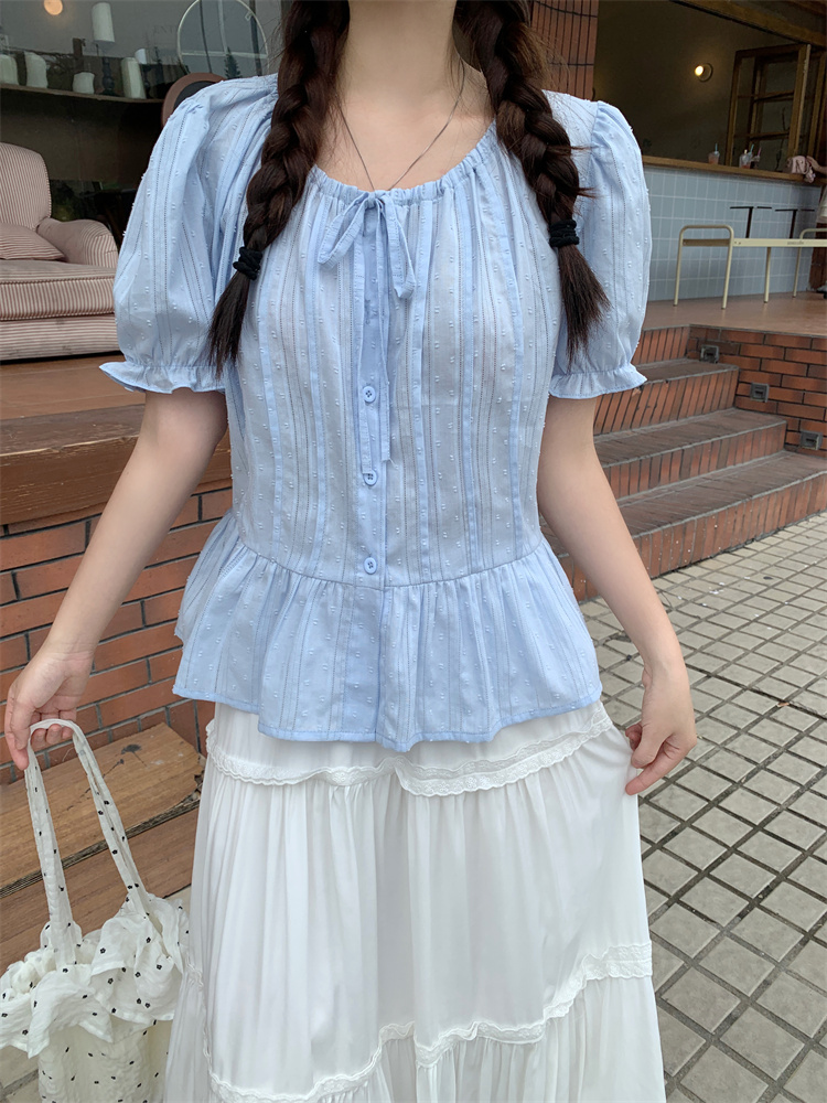 Blue tops France style shirt for women