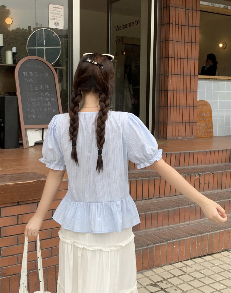 Blue tops France style shirt for women