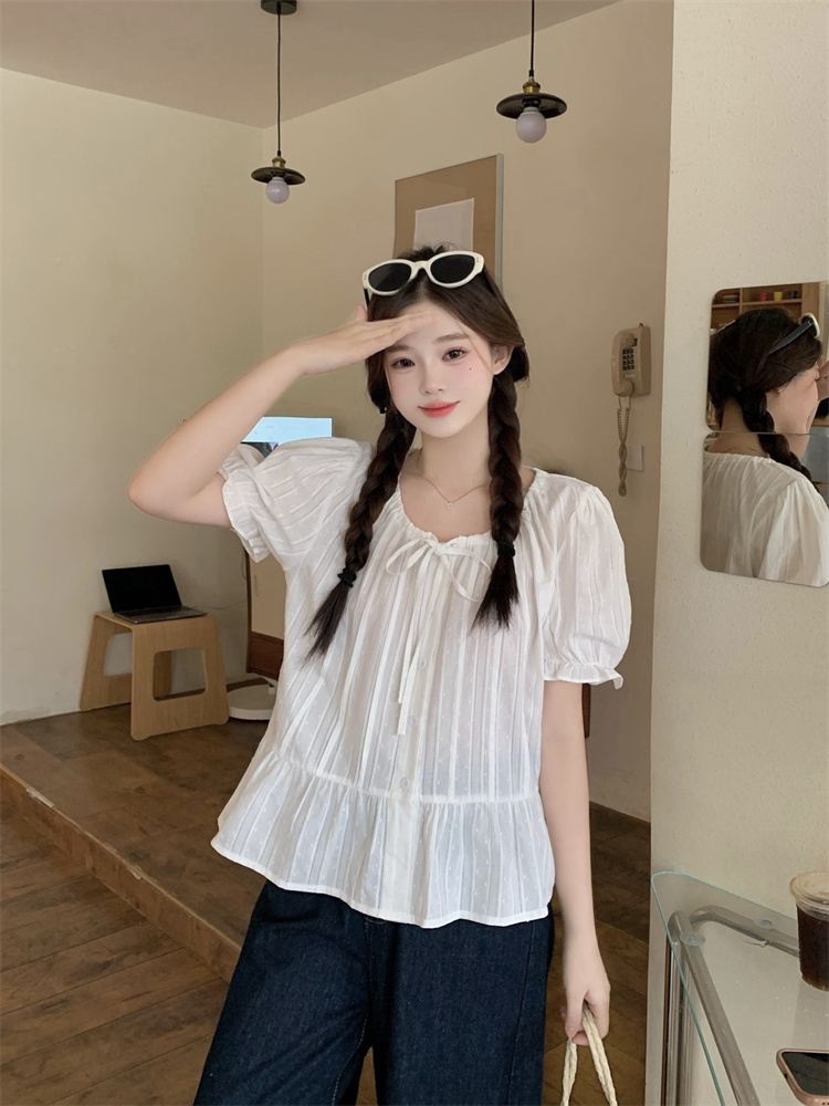 Blue tops France style shirt for women