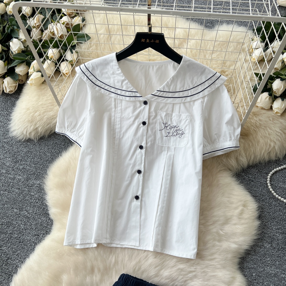 High waist big skirt skirt puff sleeve shirt a set for women