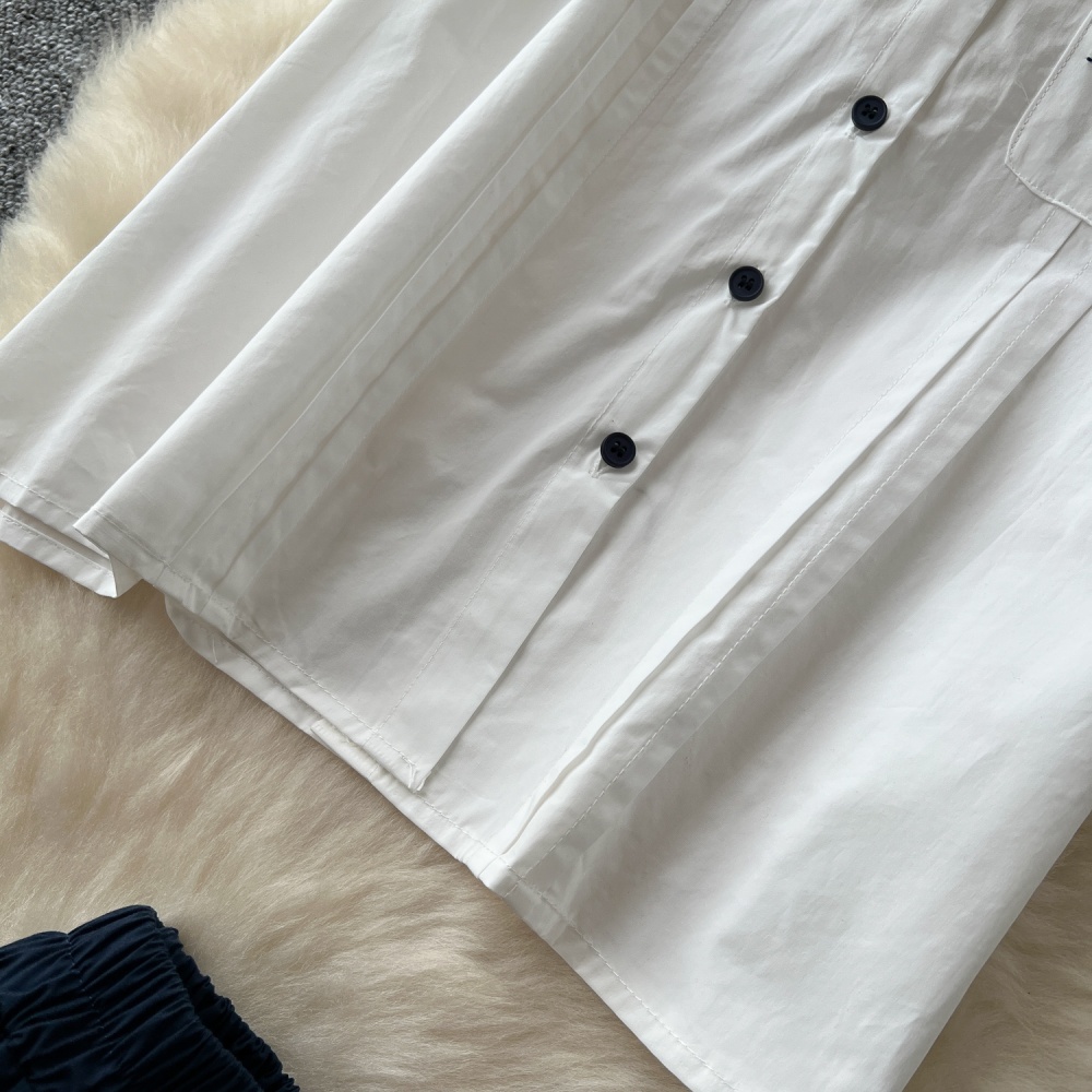 High waist big skirt skirt puff sleeve shirt a set for women
