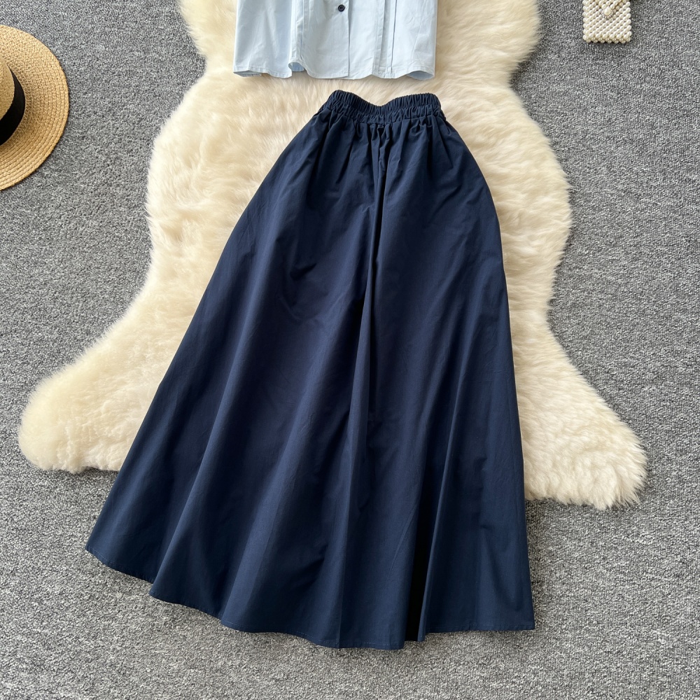 High waist big skirt skirt puff sleeve shirt a set for women