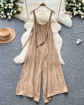 Casual slim wide leg pants sling jumpsuit for women