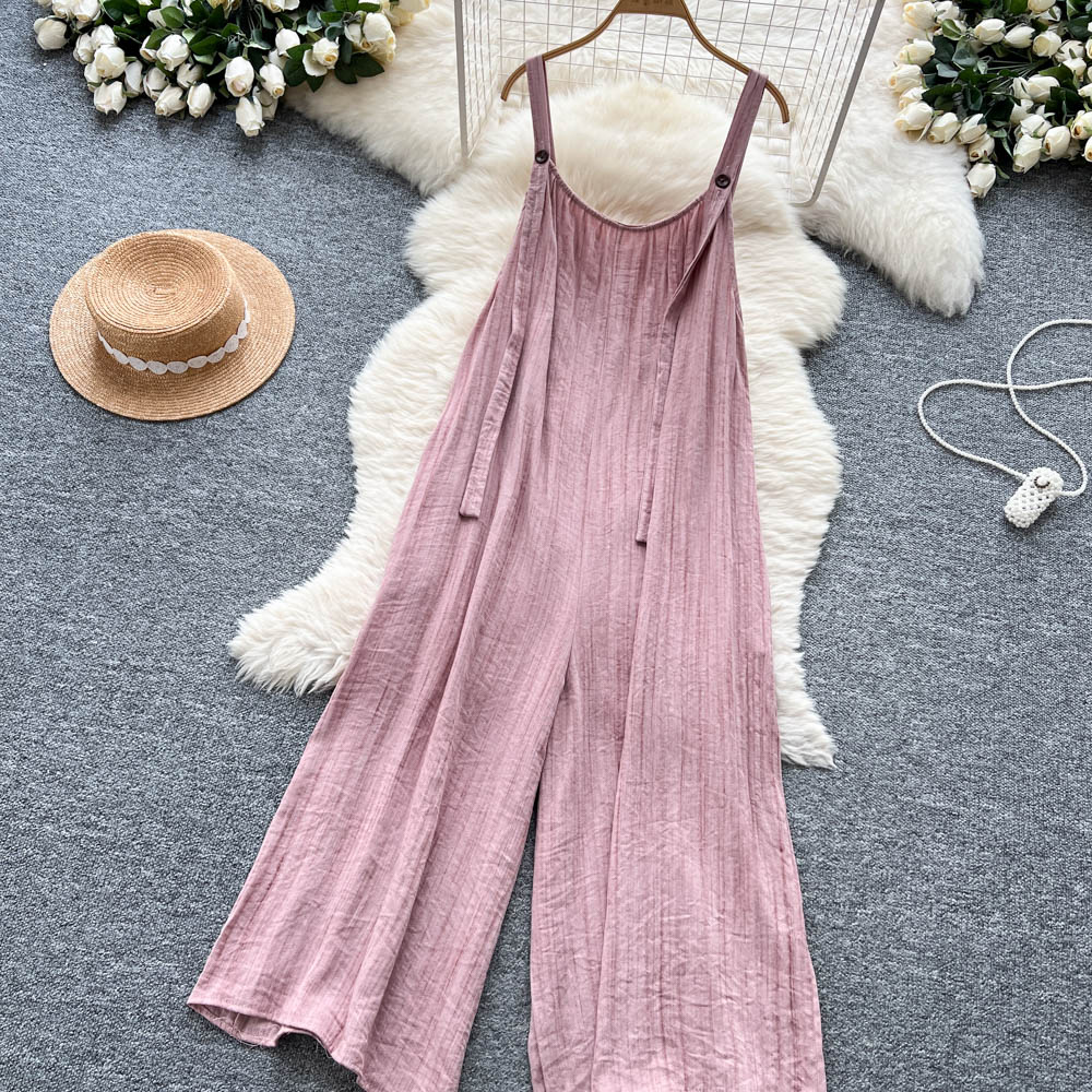 Casual slim wide leg pants sling jumpsuit for women