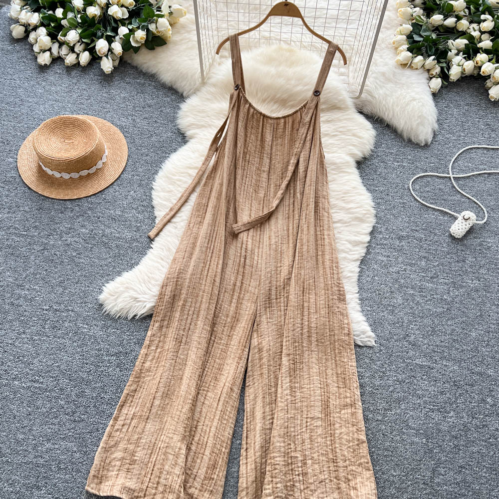 Casual slim wide leg pants sling jumpsuit for women
