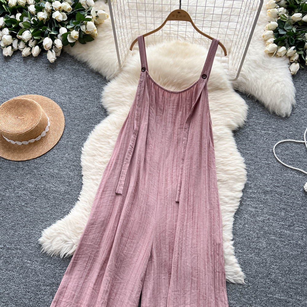 Casual slim wide leg pants sling jumpsuit for women