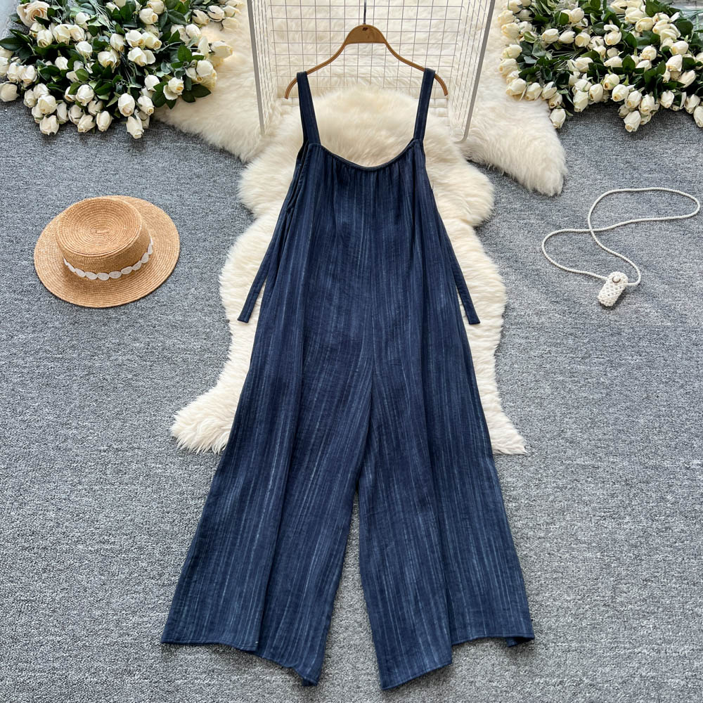 Casual slim wide leg pants sling jumpsuit for women
