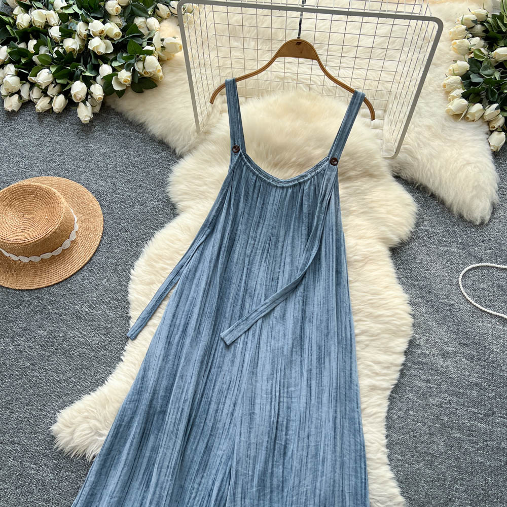 Casual slim wide leg pants sling jumpsuit for women