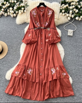 Retro light luxury dress embroidery long dress for women