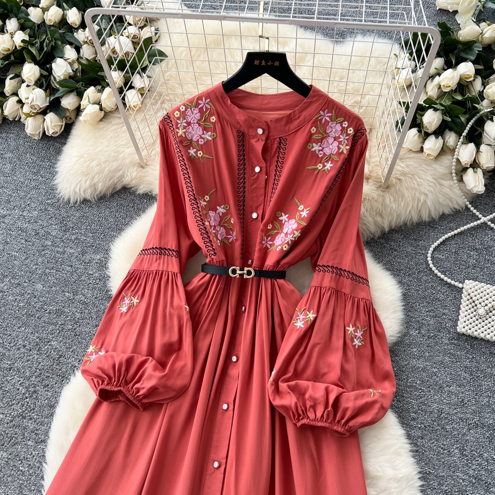 Retro light luxury dress embroidery long dress for women