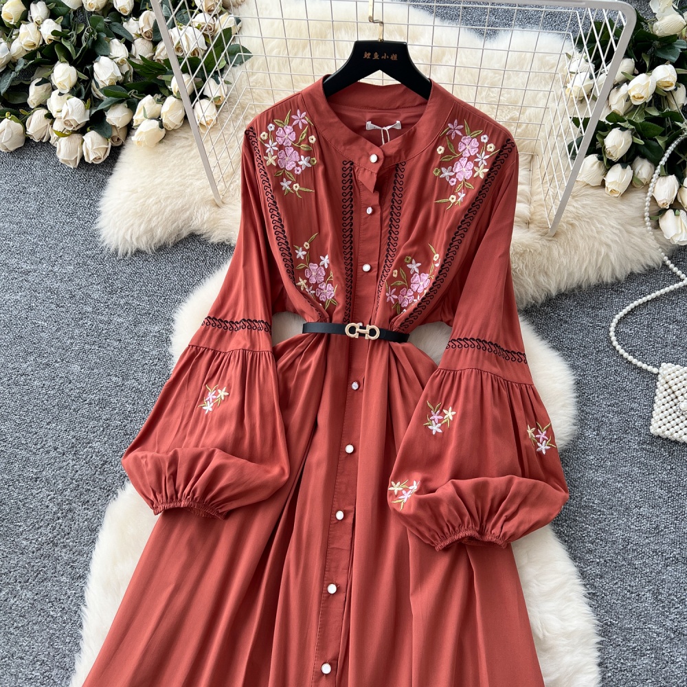 Retro light luxury dress embroidery long dress for women