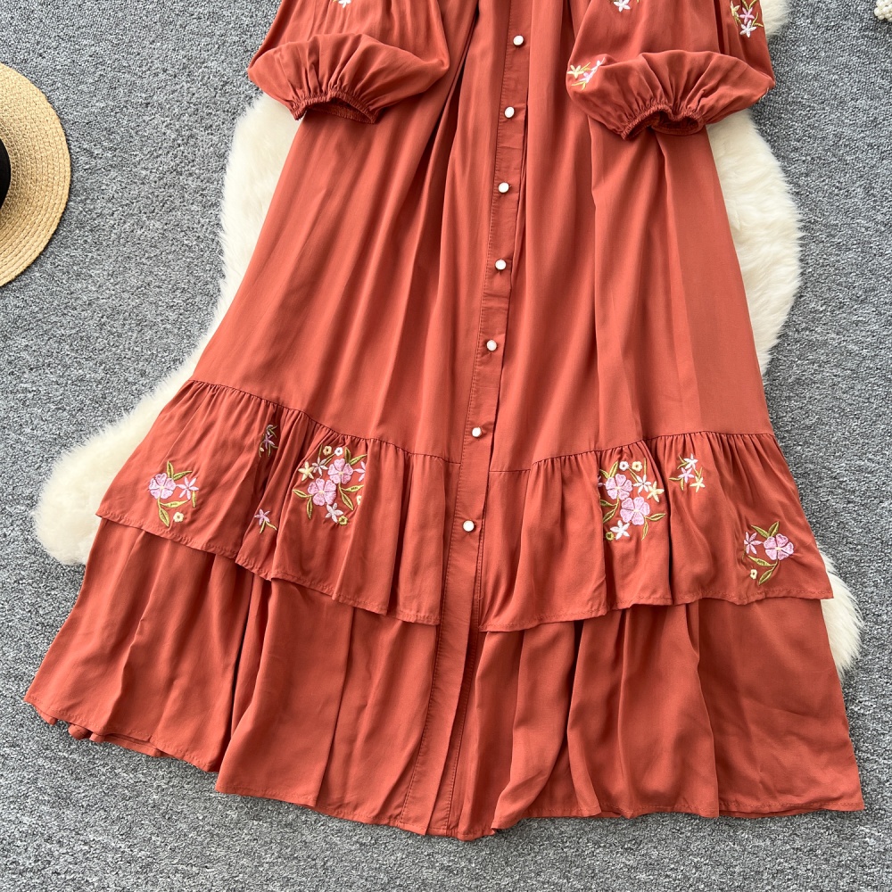 Retro light luxury dress embroidery long dress for women