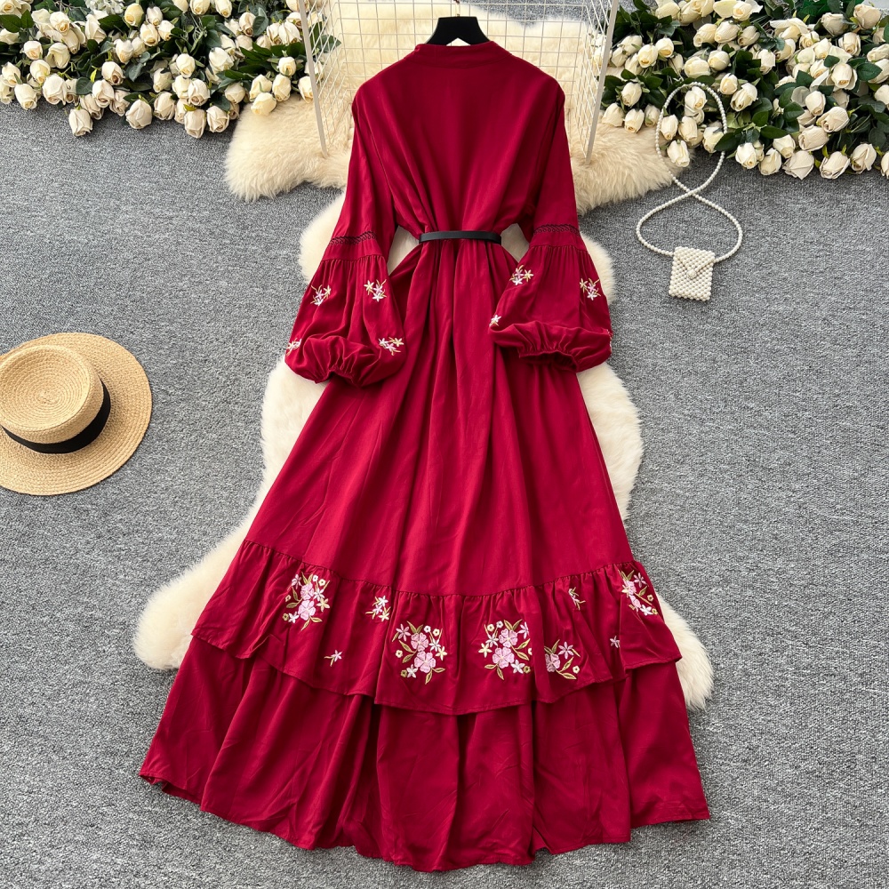 Retro light luxury dress embroidery long dress for women