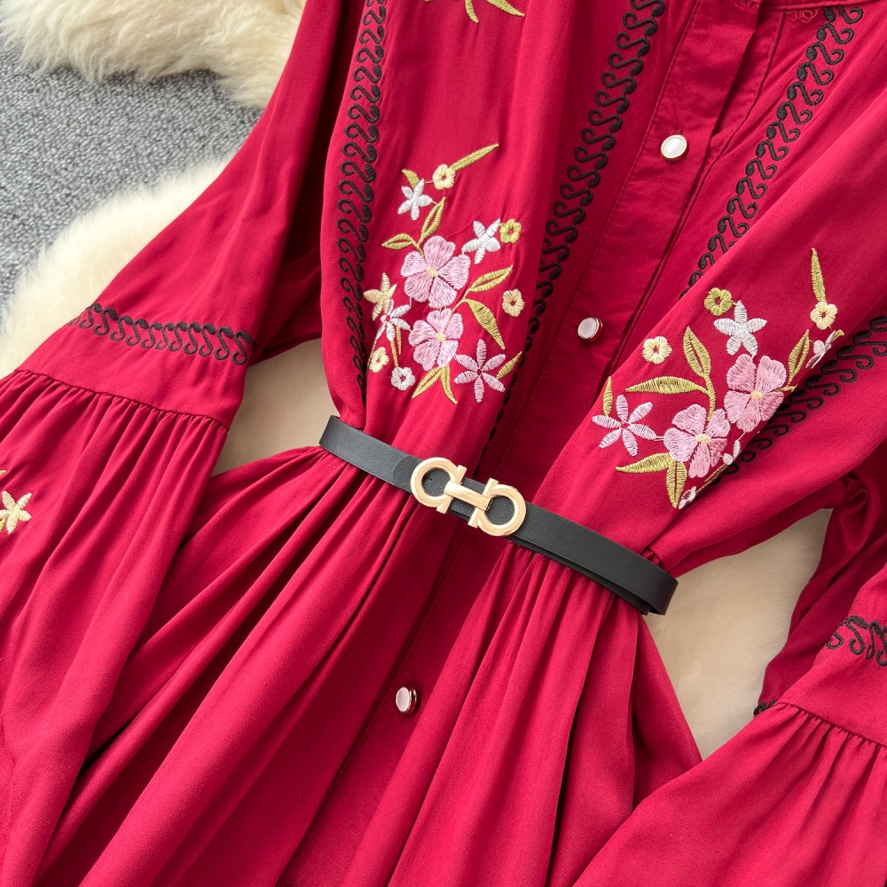 Retro light luxury dress embroidery long dress for women