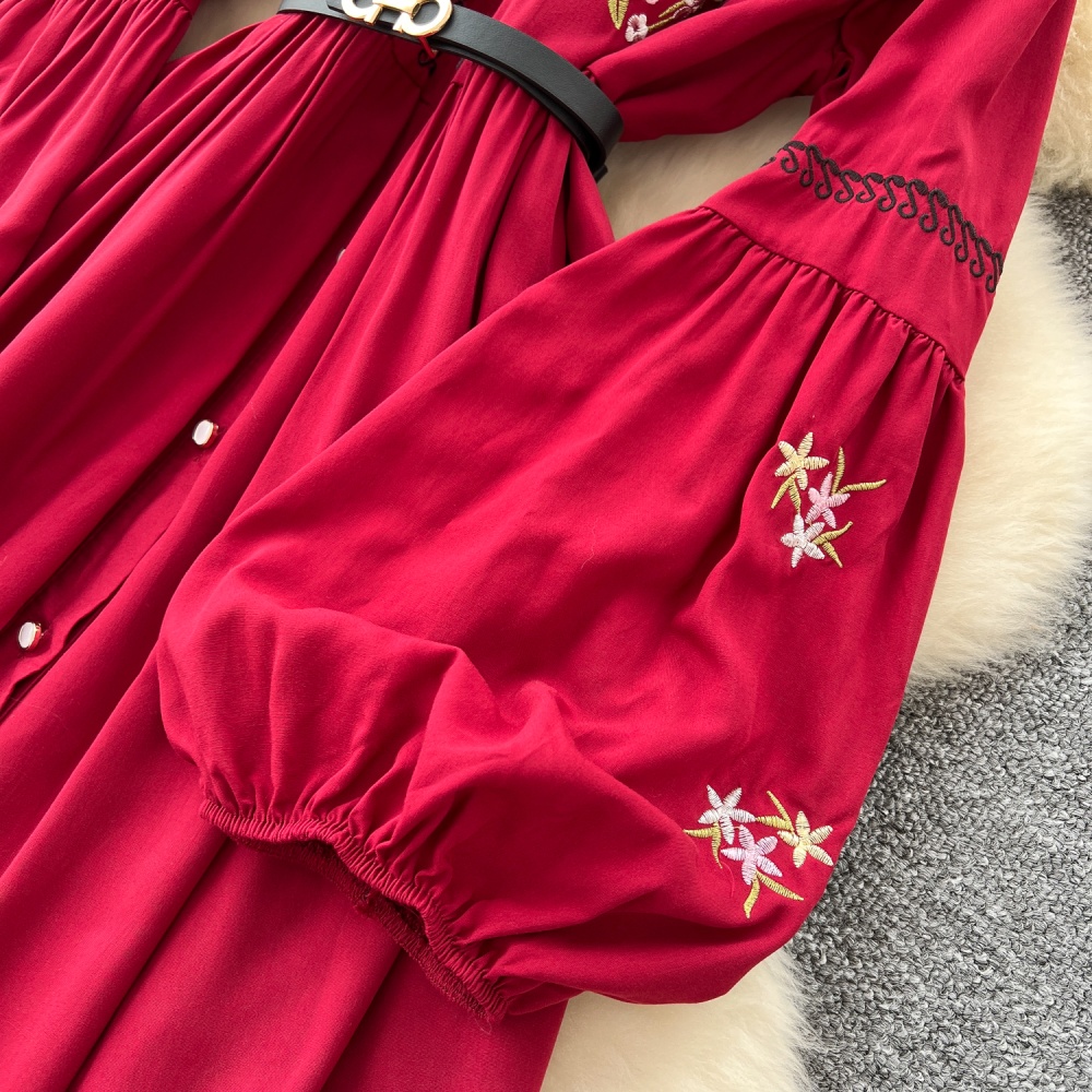 Retro light luxury dress embroidery long dress for women