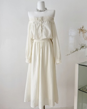 Flat shoulder long sleeve skirt A-line mermaid tops 2pcs set