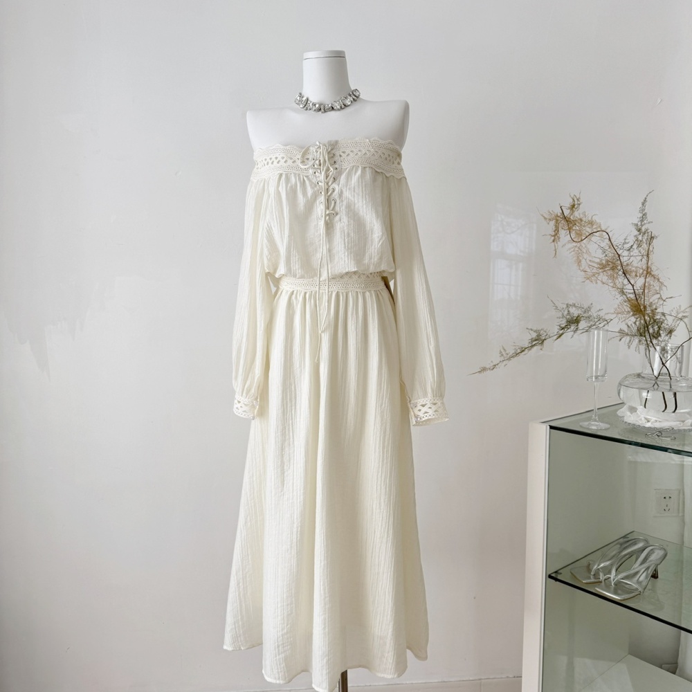 Flat shoulder long sleeve skirt A-line mermaid tops 2pcs set