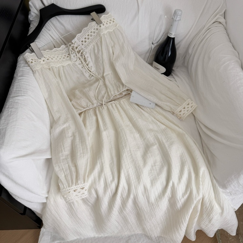 Flat shoulder long sleeve skirt A-line mermaid tops 2pcs set