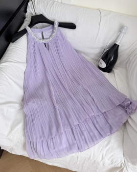 Halter purple dress crimp T-back for women