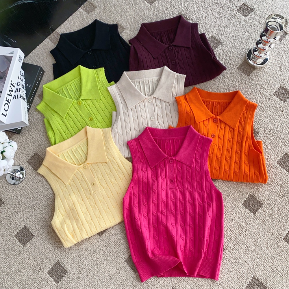 Niche France style tops knitted slim vest for women