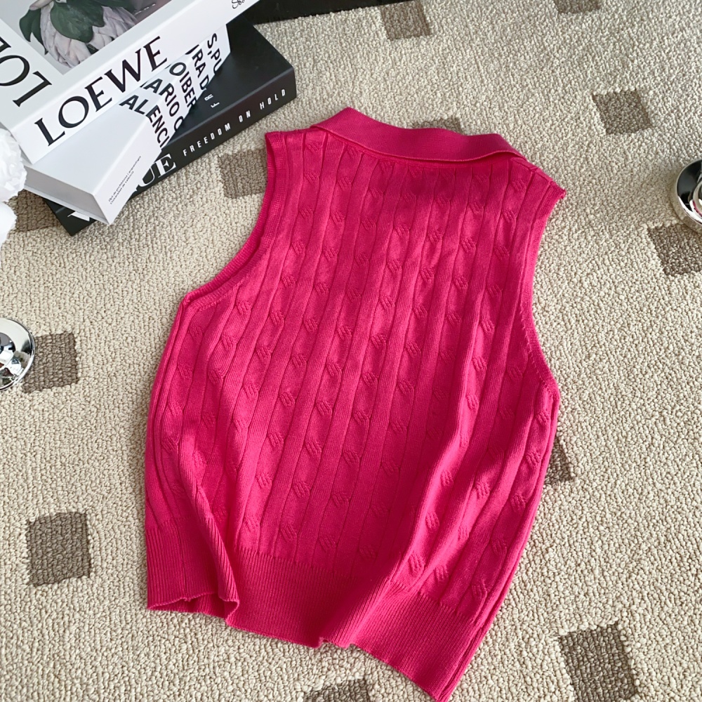 Niche France style tops knitted slim vest for women
