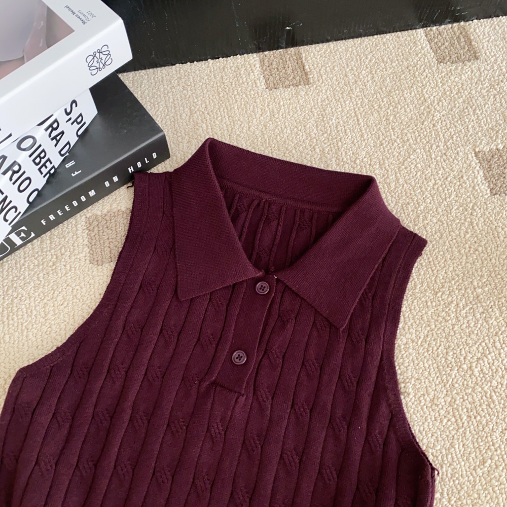 Niche France style tops knitted slim vest for women