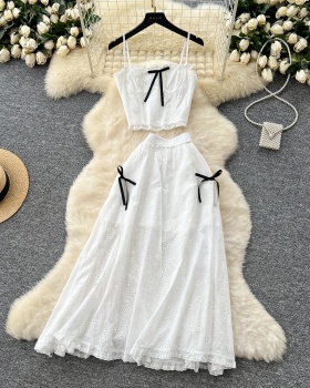 High waist long skirt vest a set for women