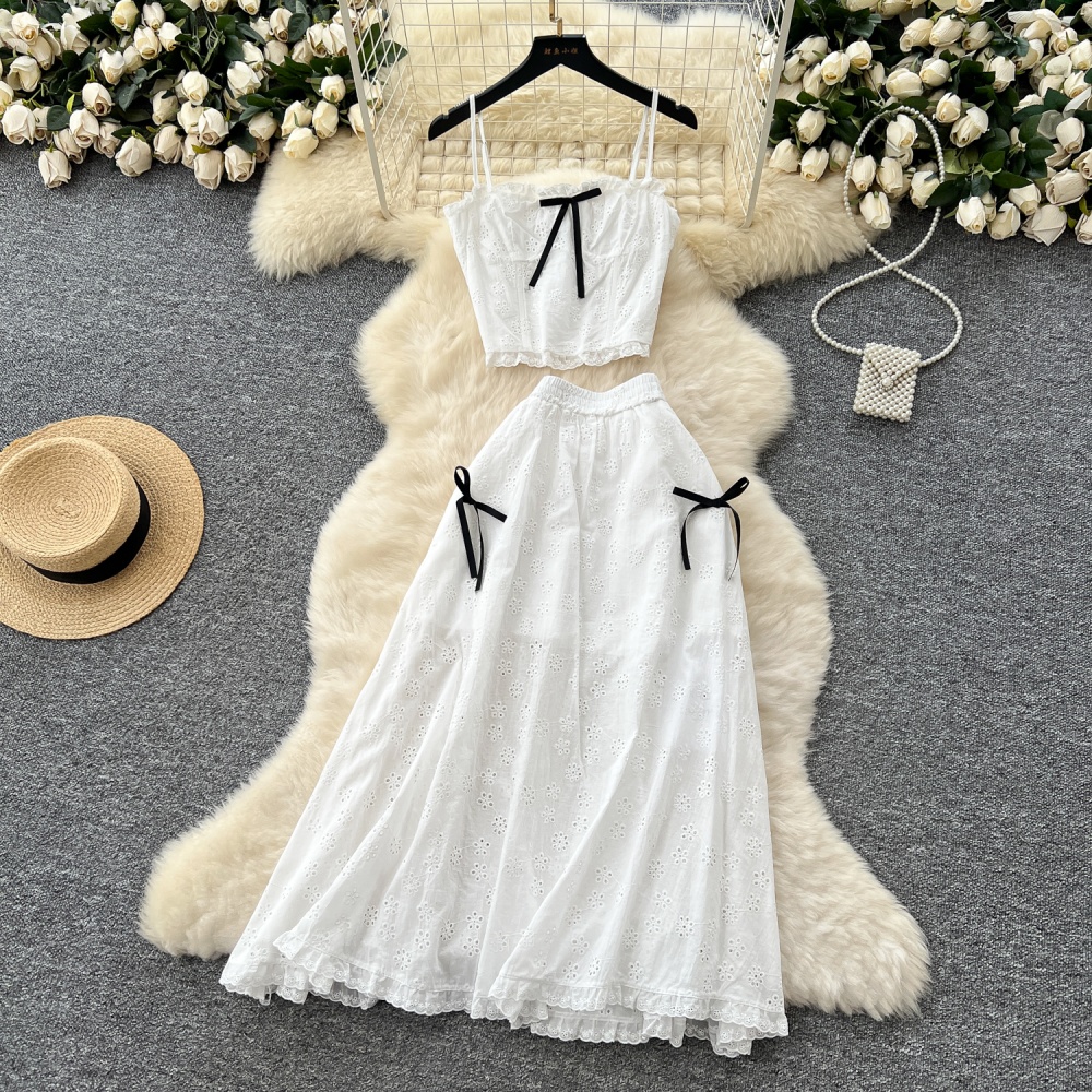 High waist long skirt vest a set for women
