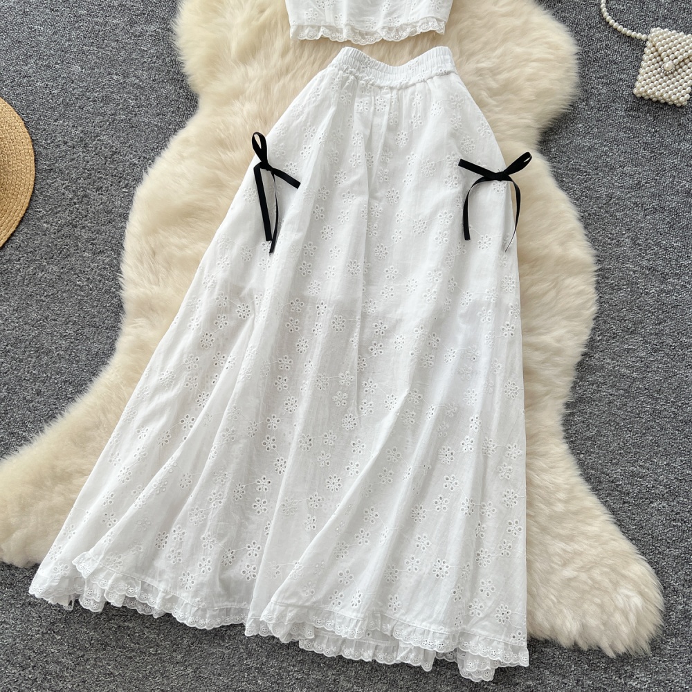 High waist long skirt vest a set for women
