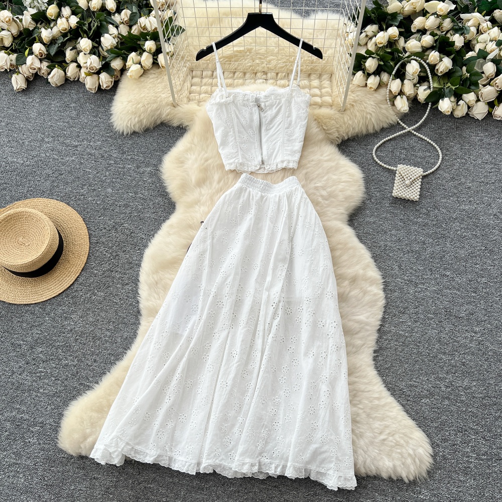 High waist long skirt vest a set for women