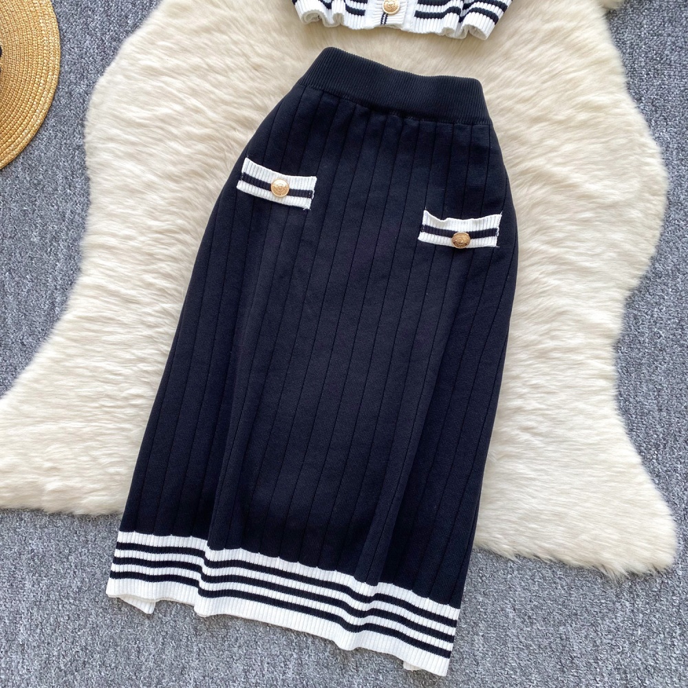 Retro mixed colors skirt summer shirt a set for women