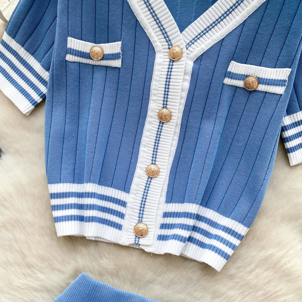 Retro mixed colors skirt summer shirt a set for women