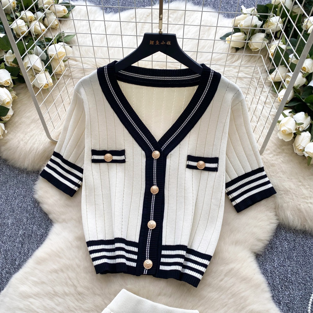 Retro mixed colors skirt summer shirt a set for women