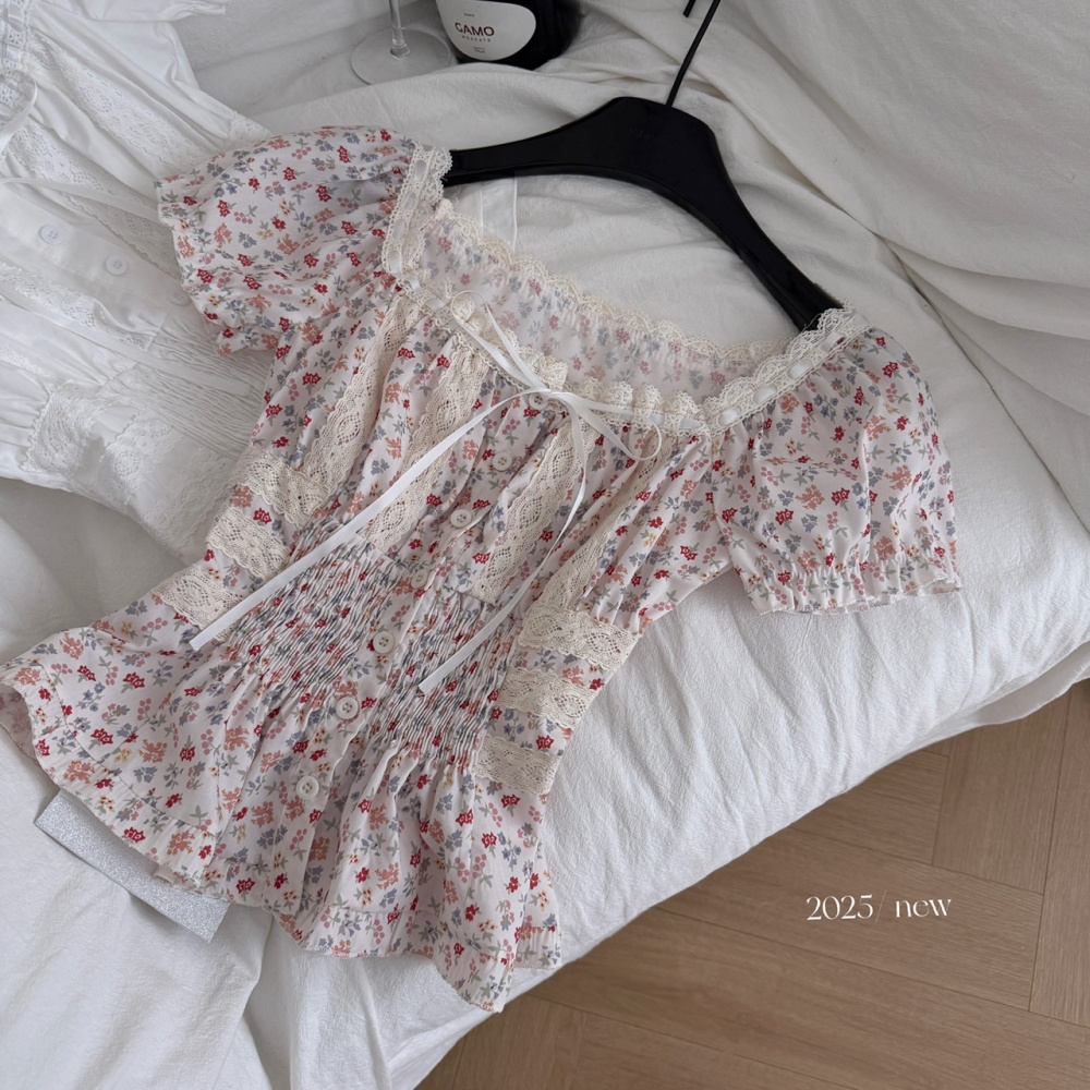 Square collar tops wears outside chiffon shirt for women