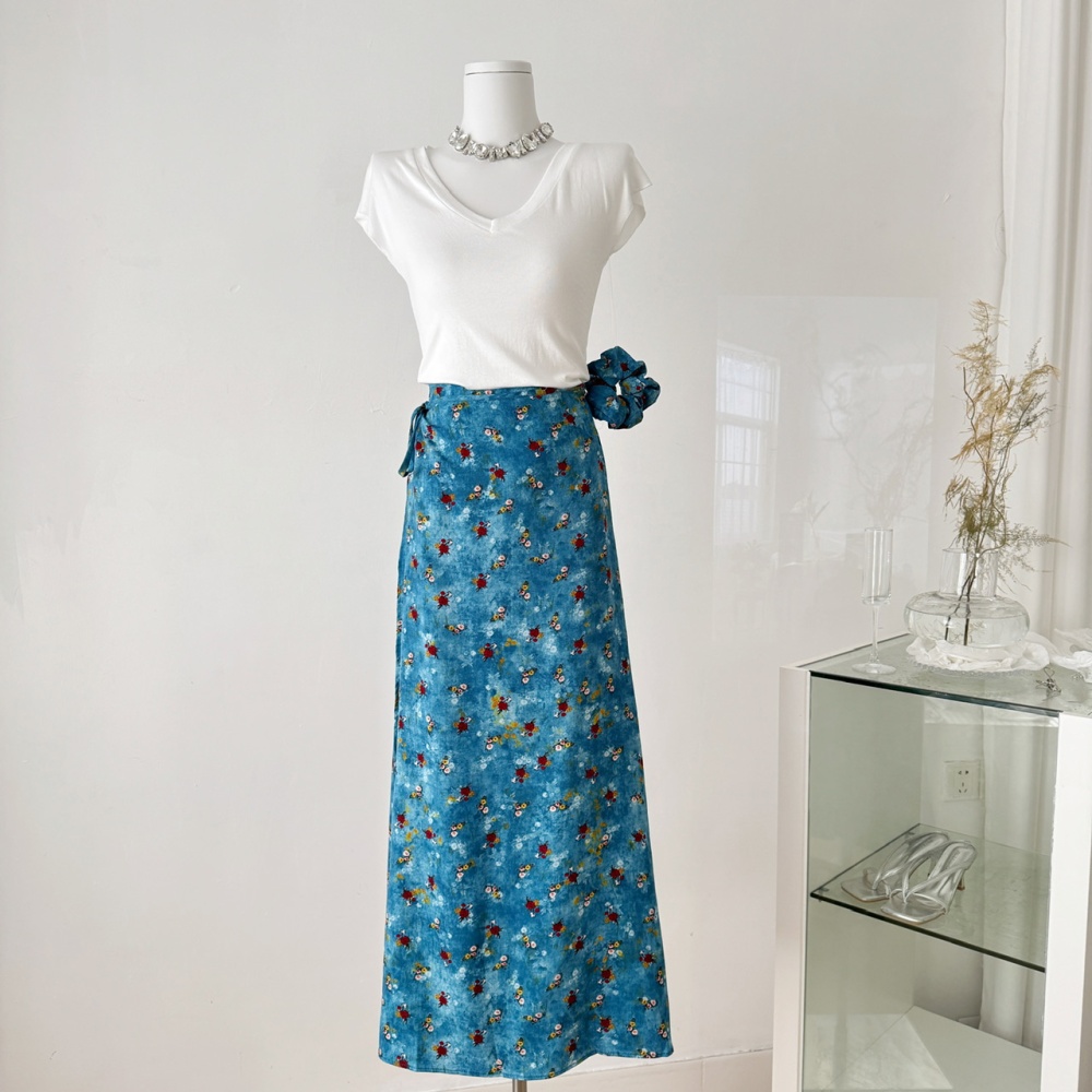 Floral white T-shirt A-line tops 2pcs set for women