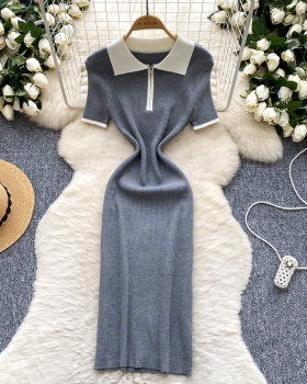 Summer retro niche knitted package hip short sleeve dress