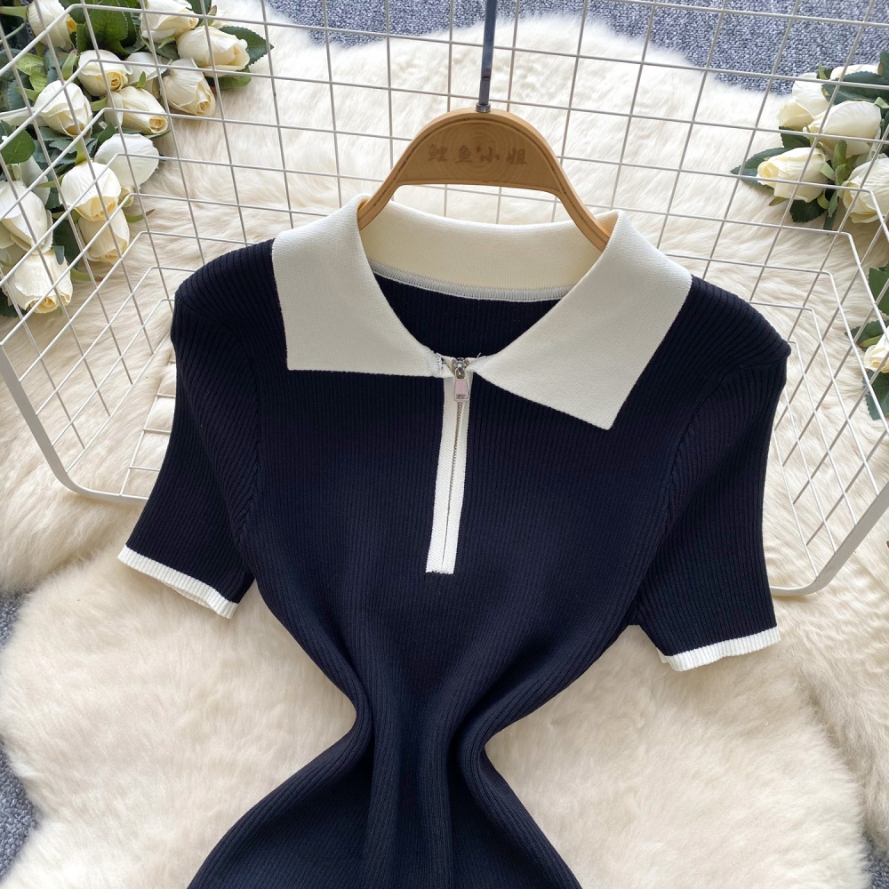 Summer retro niche knitted package hip short sleeve dress