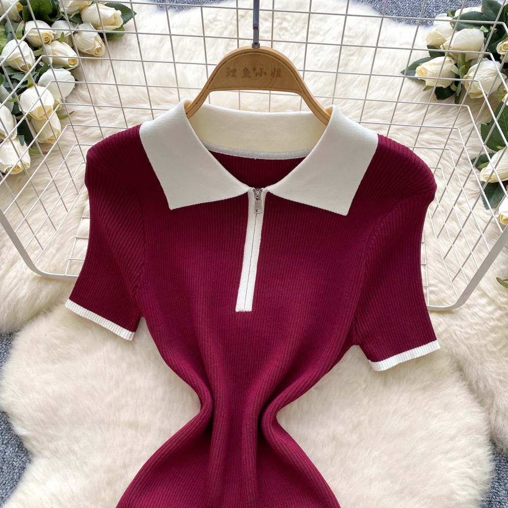 Summer retro niche knitted package hip short sleeve dress