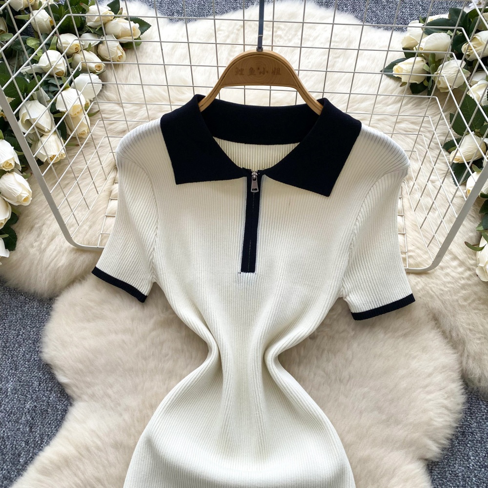 Summer retro niche knitted package hip short sleeve dress