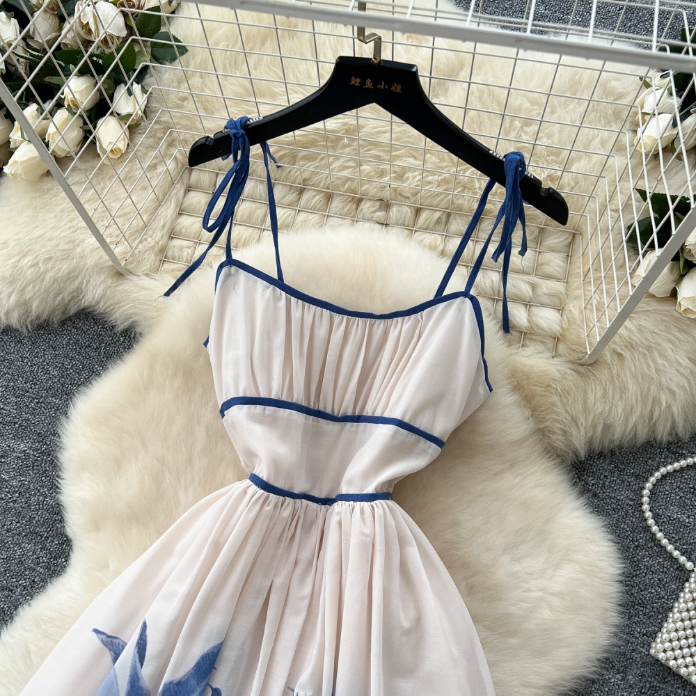 Printing unique long dress blue and white porcelain dress