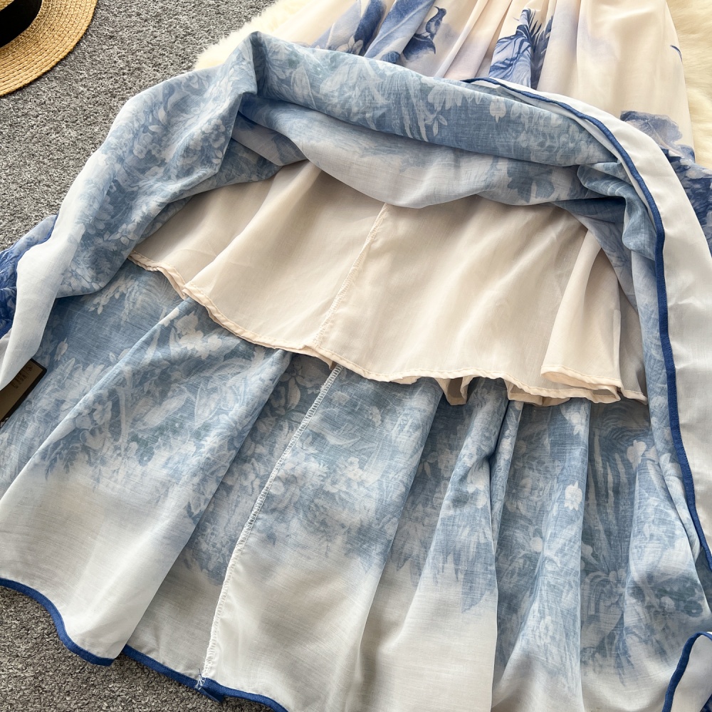 Printing unique long dress blue and white porcelain dress