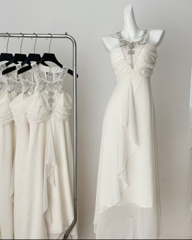 Pinched waist long dress rhinestone dress for women