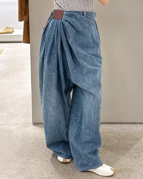 Blue fashion fold long pants splice summer jeans for women