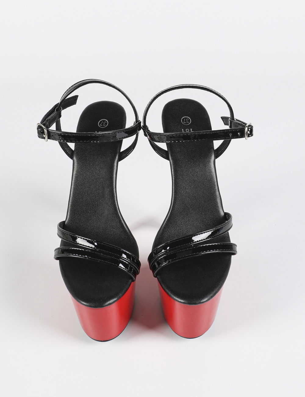 Black patent leather sandals very high high-heeled shoes for women