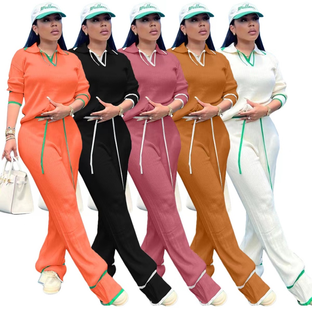 Knitted European style Casual wide leg pants a set