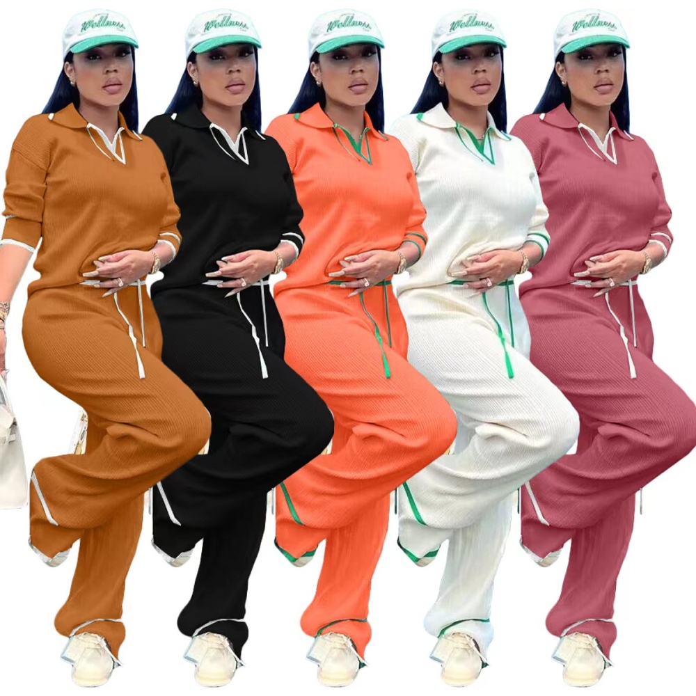 Knitted European style Casual wide leg pants a set