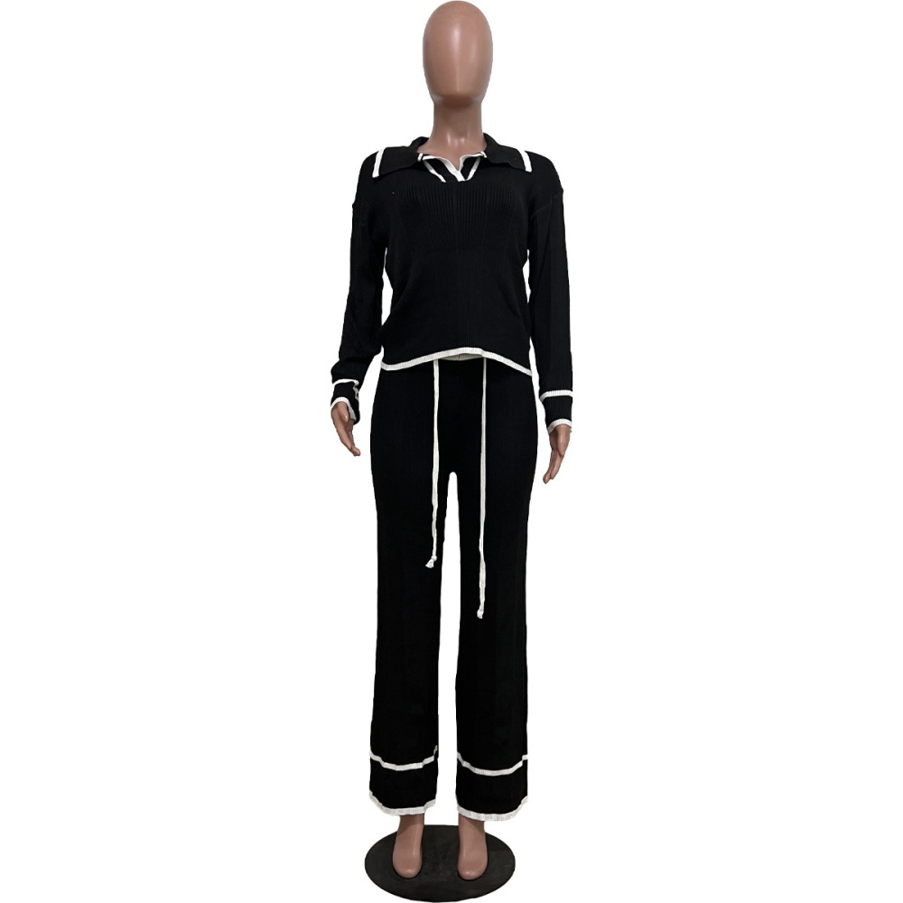 Knitted European style Casual wide leg pants a set